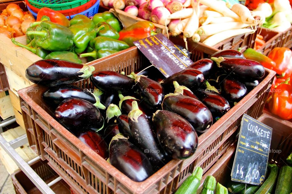 Eggplants at Market. Eggplants being sold at a farmer's market in France