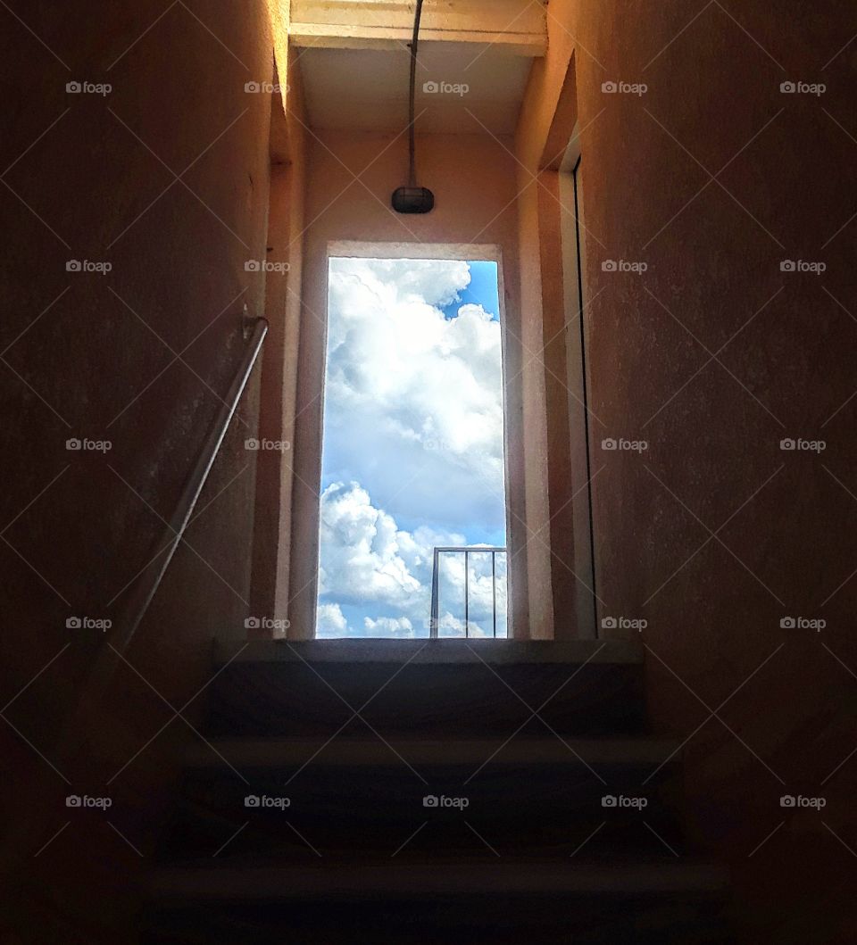 beautiful clouds and sky view from stairway