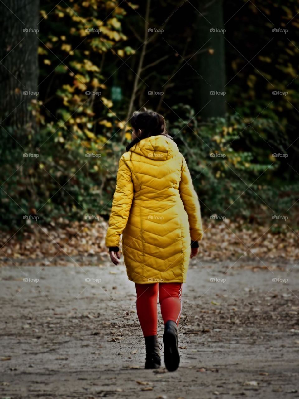 yellow quilted coat with hood