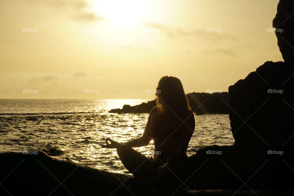 Yoga#training#exercise#balance#concentrated#position#sunrise#cave#sea