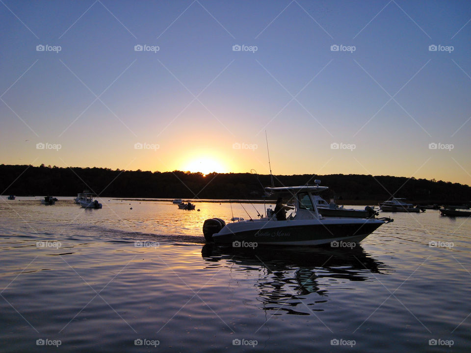 cold spring harbor new york sunset lake boat by vincentm