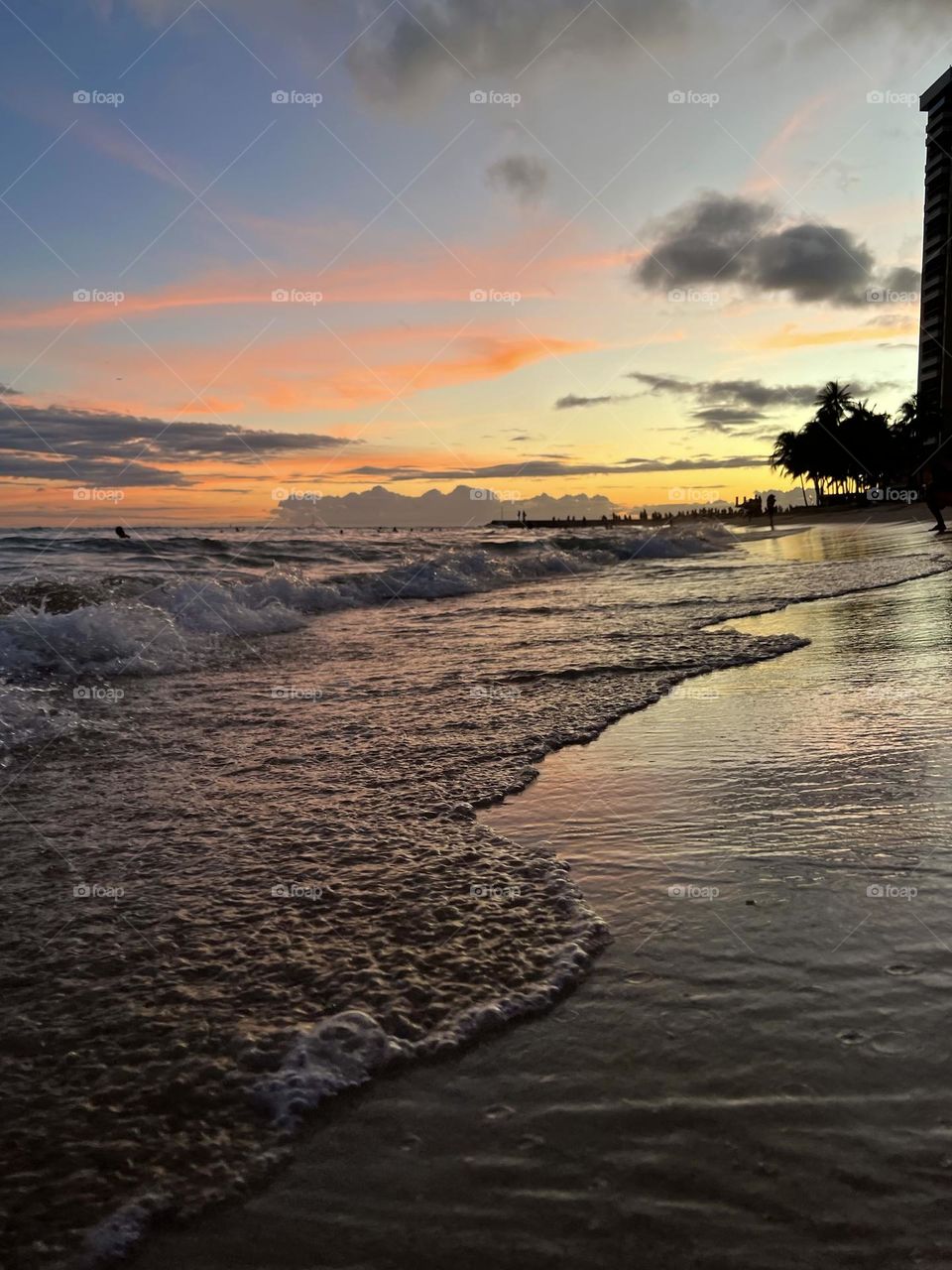 Beautiful sunset on Waikiki Beach