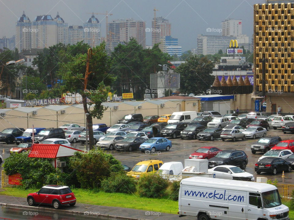 summer rain in the city of Kiev