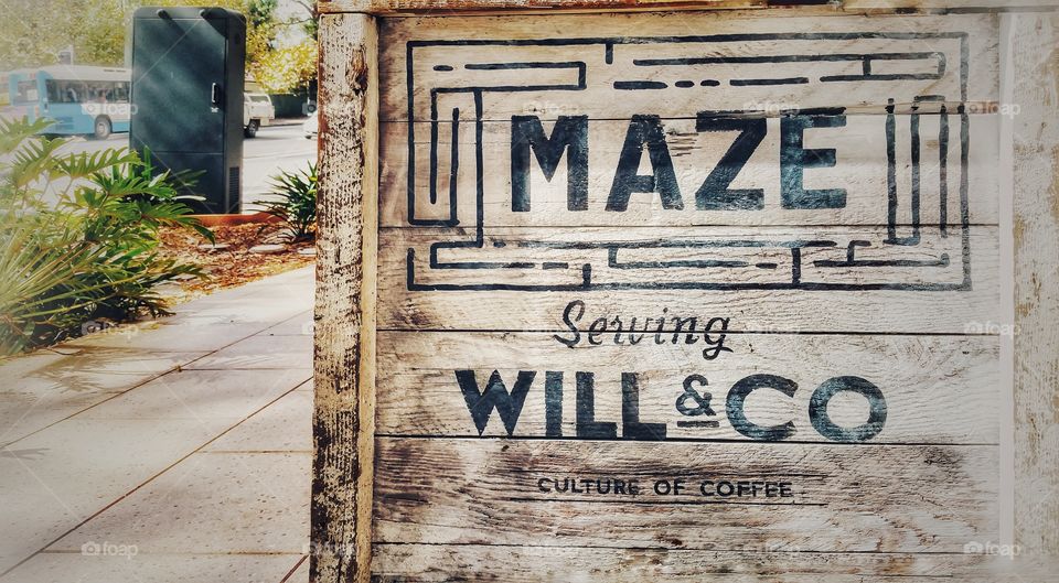 Sign board to the Maze take-out coffee shop at the University of New South Wales, Sydney, Australia.