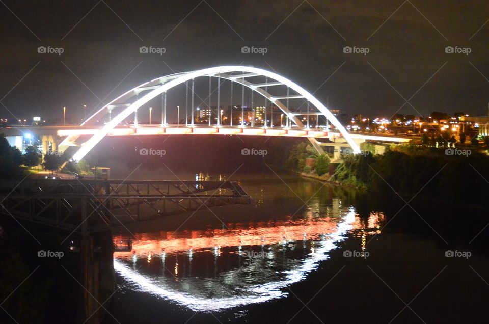 Nashville Night Bridge Reflection