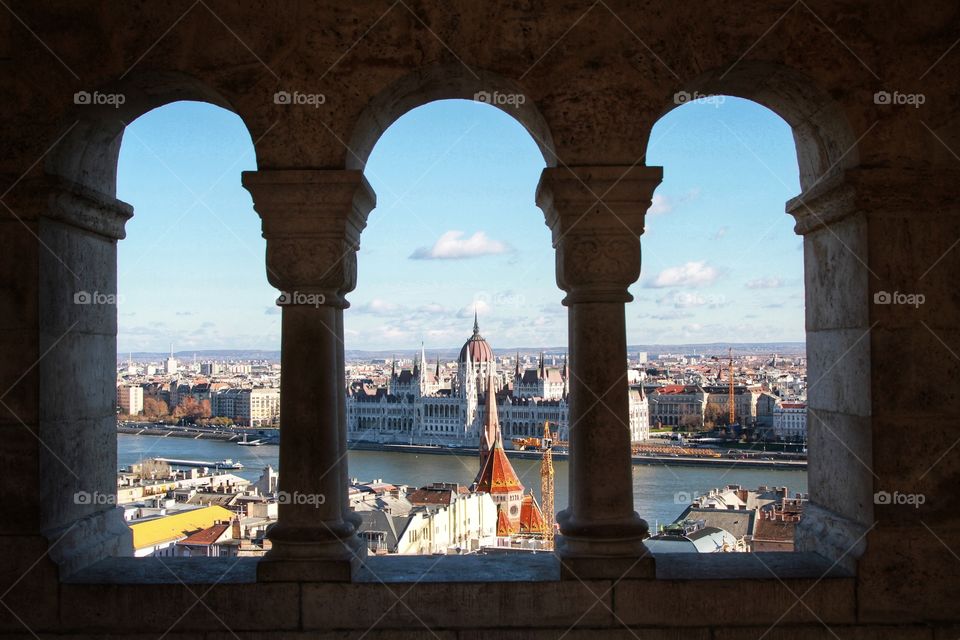 Budapest Hungary, the Danube river and Parliament building, view from fisherman’s bastion