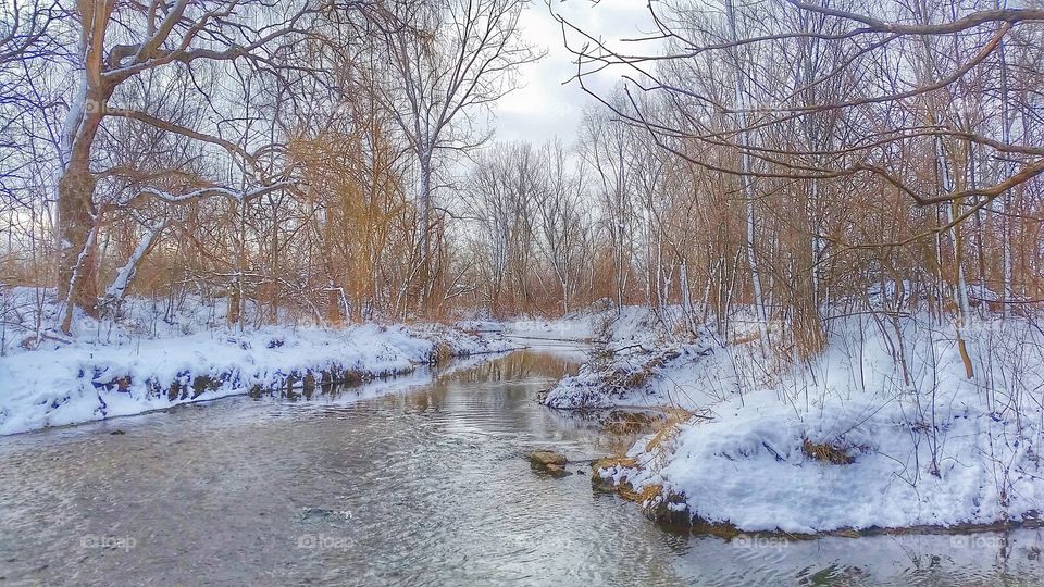 snowy river bank