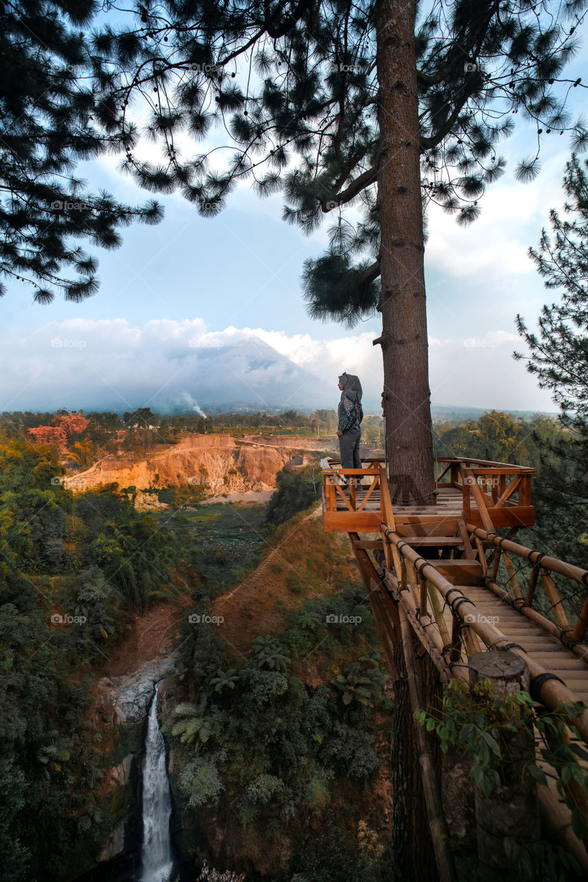 The Kedung Kayang Water Fall View from the high bridge made from bamboo.