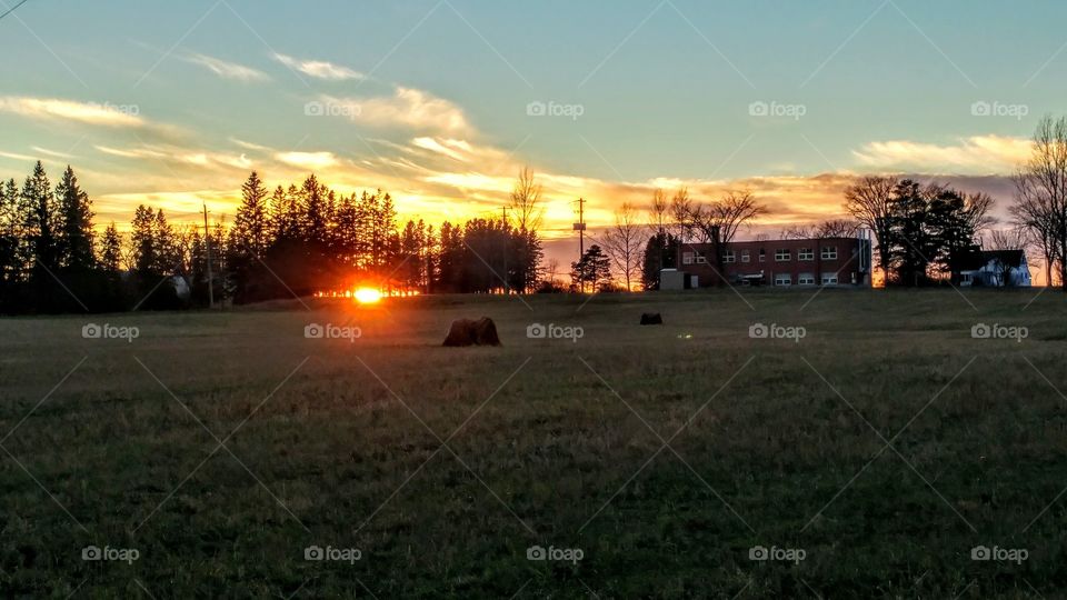Beautiful sunset over the farm.