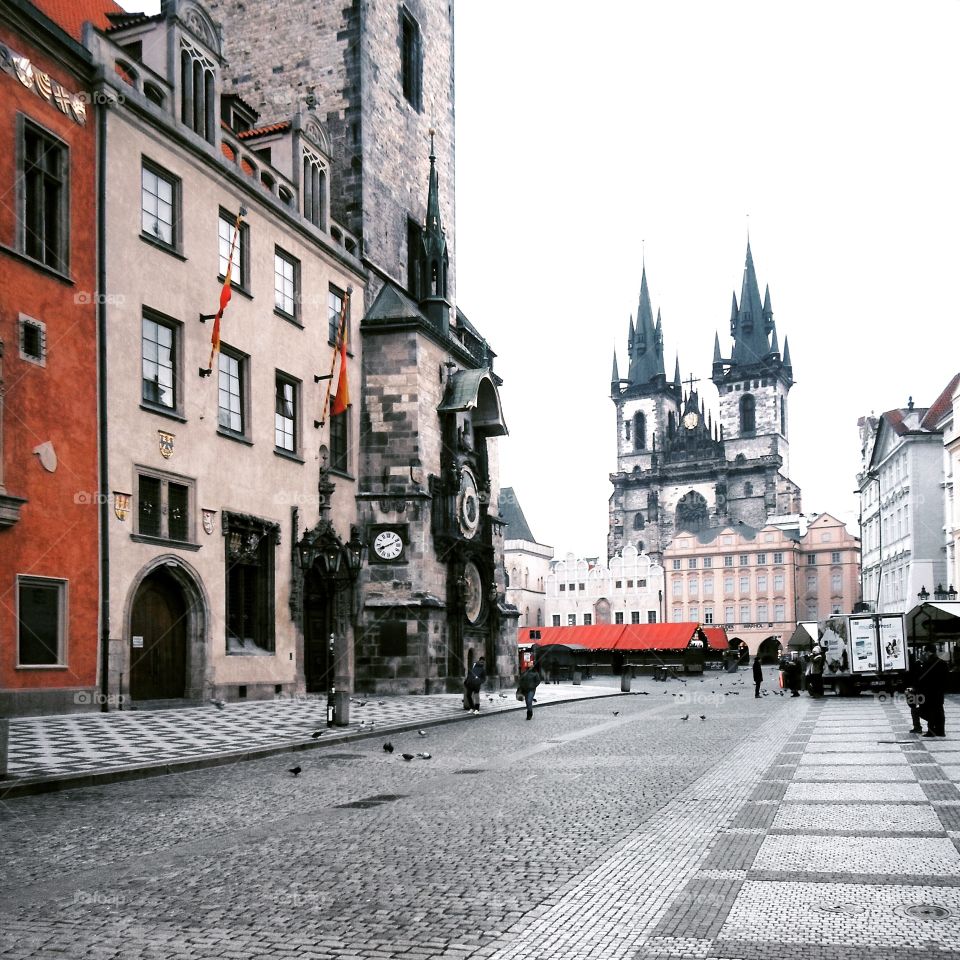 Empty square in Prague. 