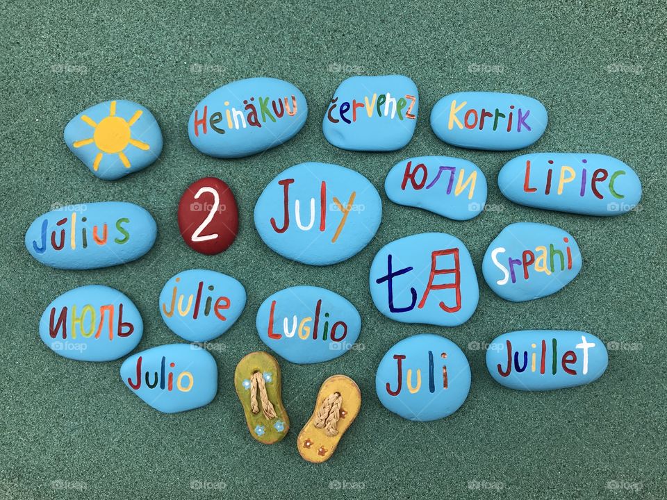 2 July, calendar date with many stones and many languages