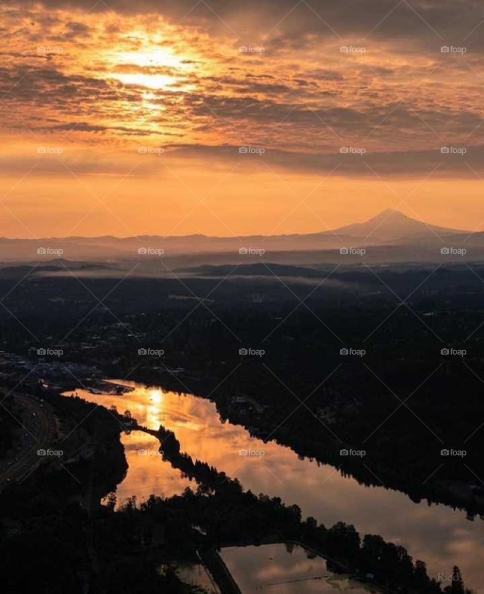 sunset over the river