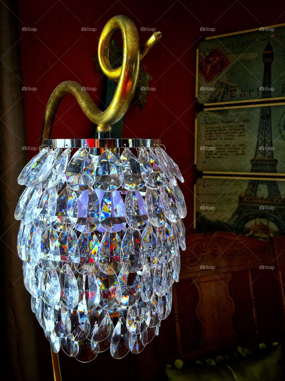 Crystal chandelier in the light.