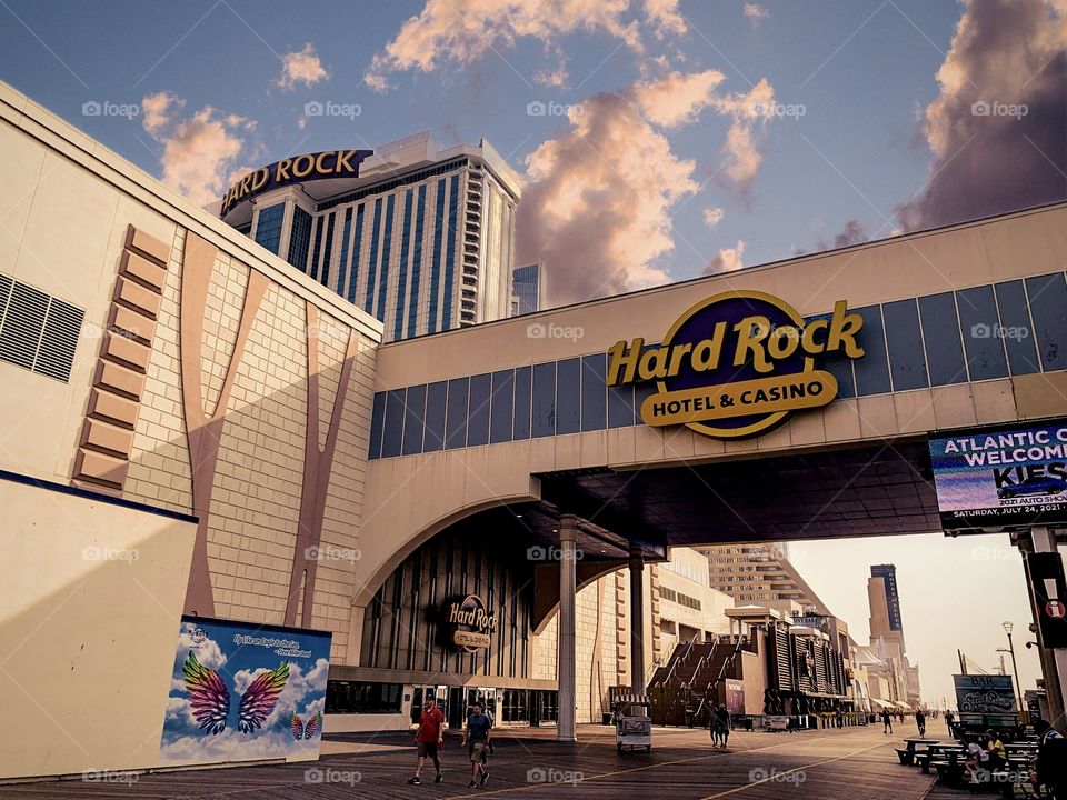The Hard Rock Casino in the daylight. Golden tones throughout picture.