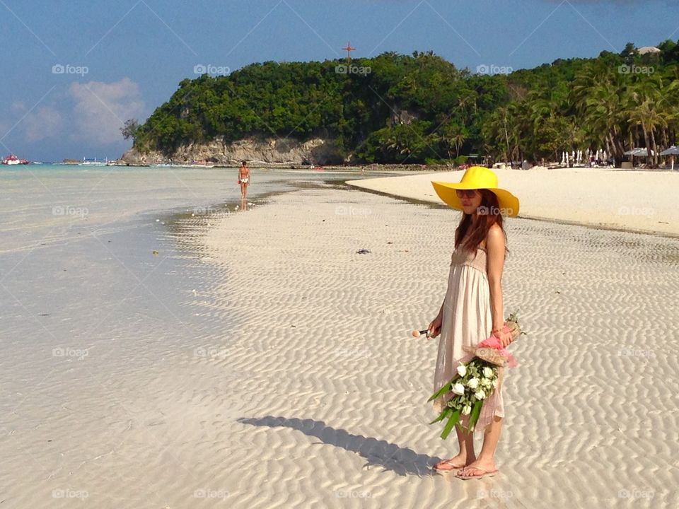 Day in paradise. White Beach in Boracay, Philippines. Low tide