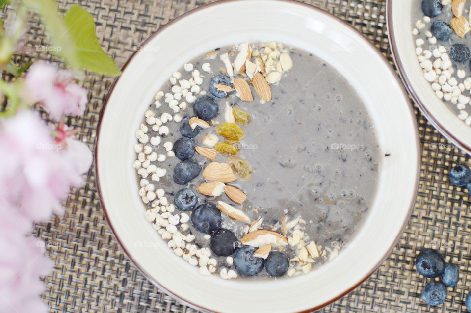 Close-up of blueberry smoothie bowl