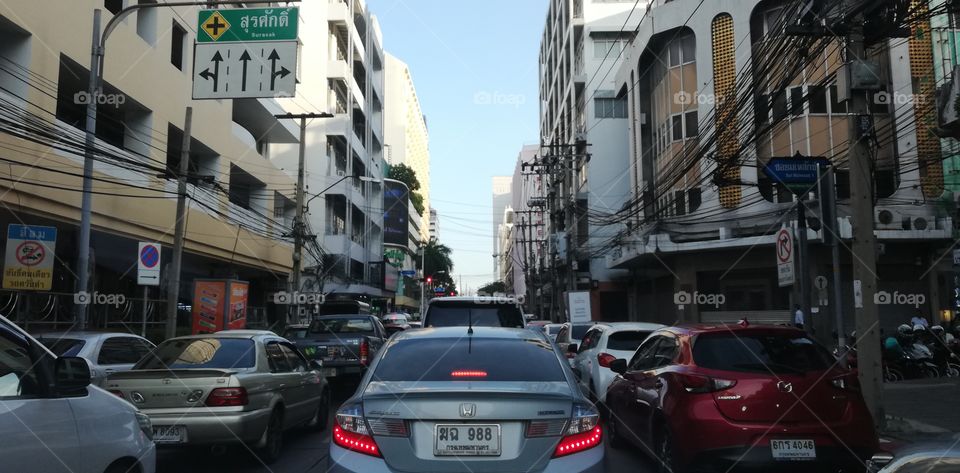 Very bad traffic in silom road Bangkok.