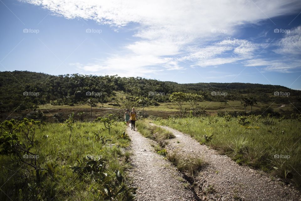 Summer hike . Trail at Chapada dos Veadeiros, near Brasilia, Brazil