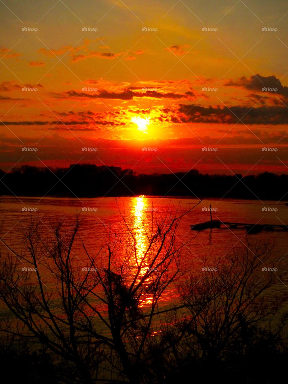 Beautiful sunset over morse lake in Cicero Imdiana 