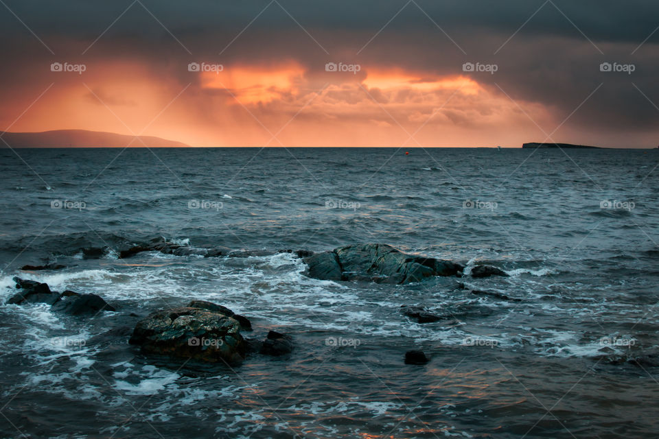 Orange sky over Galway bay