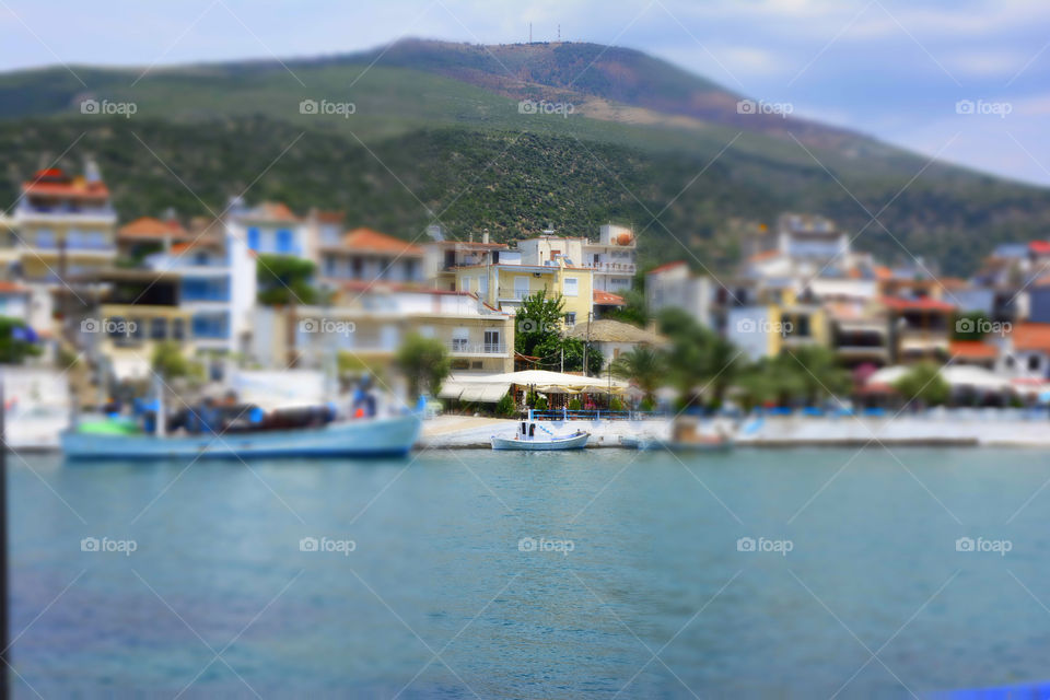 skala marion in miniature. skala marion in thassos island in greece ,miniature effect