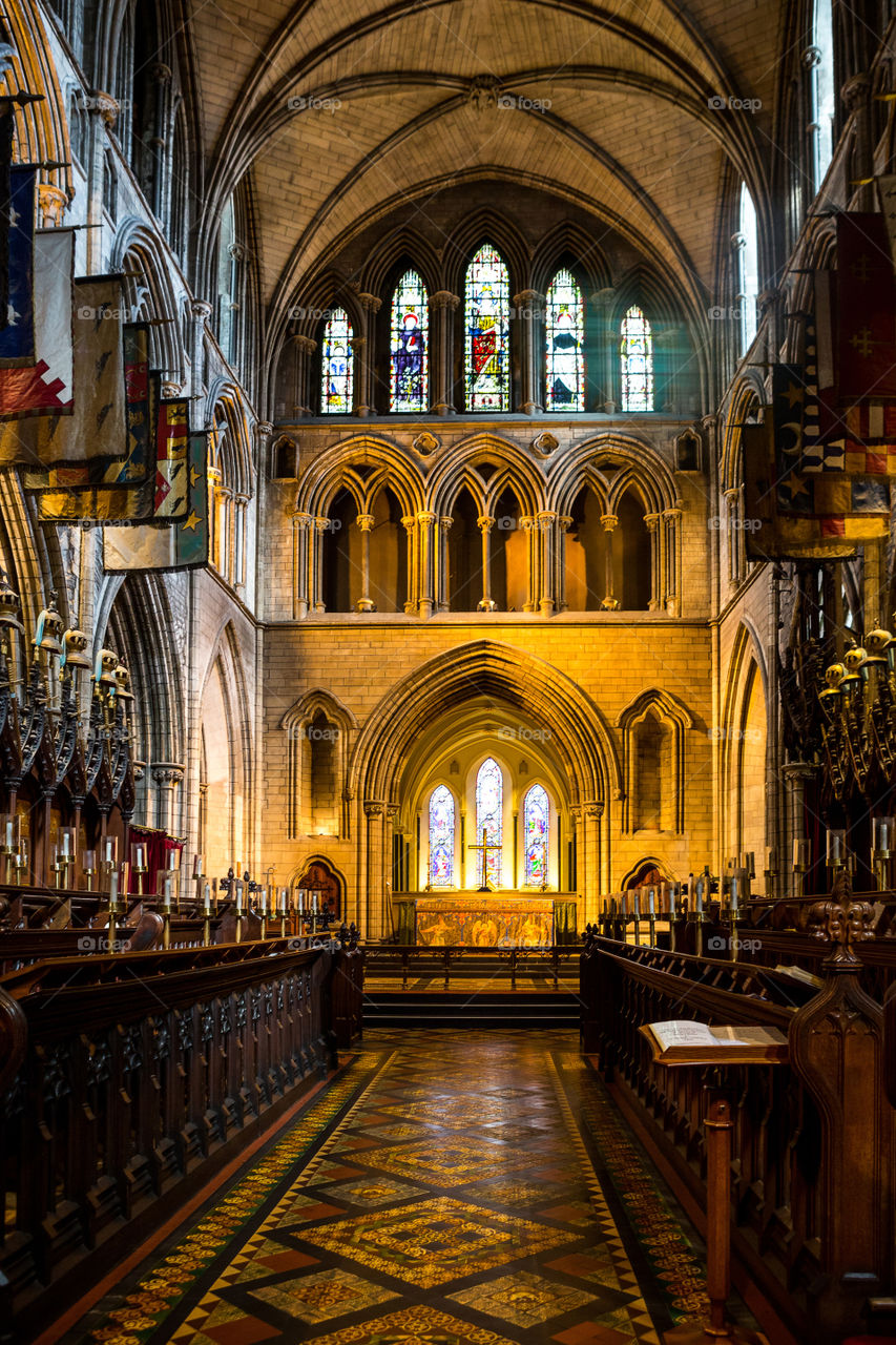 Saint Patrick's Cathedral in Dublin, Ireland, founded in 1191, is the National Cathedral of the Church of Ireland. Local tourist attraction of historic site.