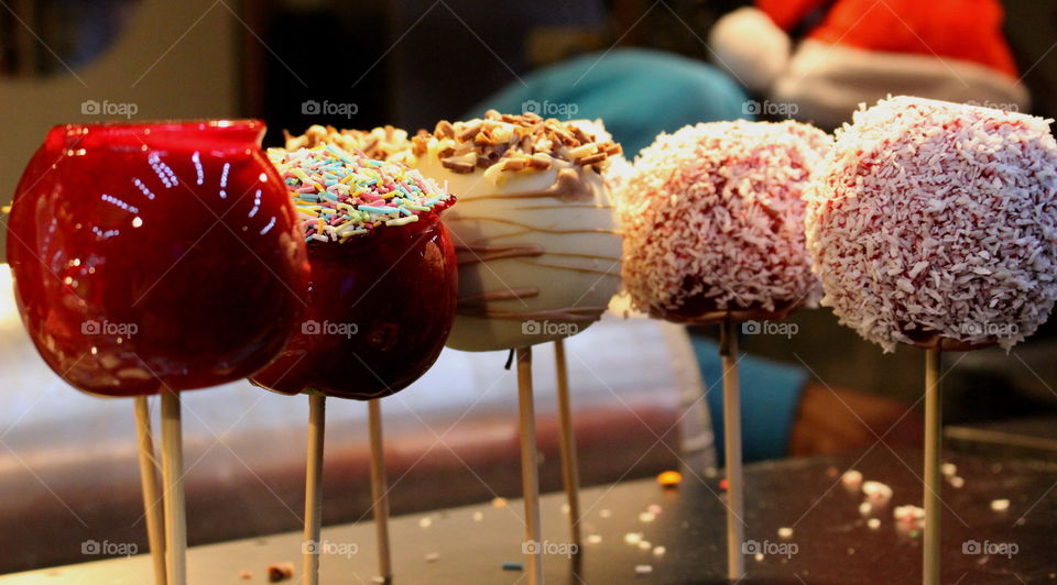 Candied apples, christmas market.