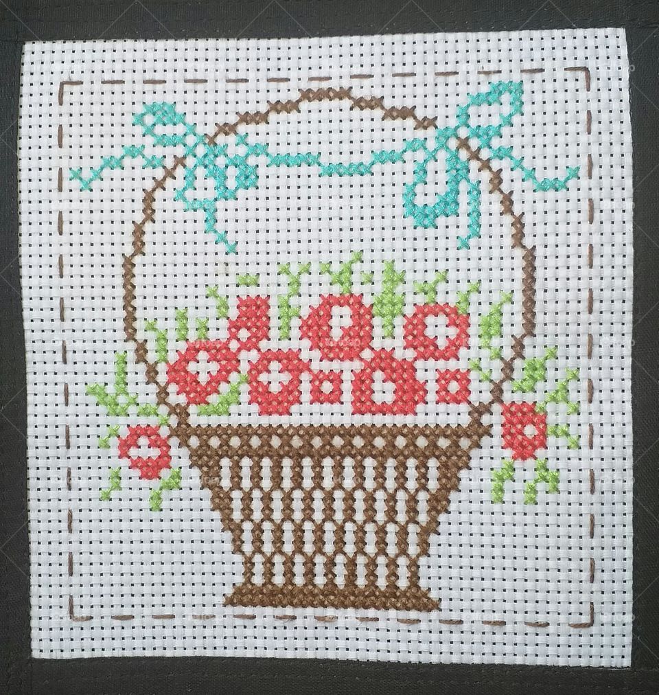 Cross stitch flower basket