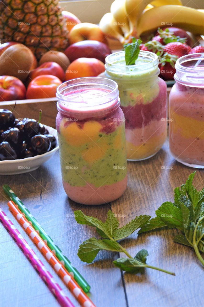 Fruit smoothies with fresh fruit 