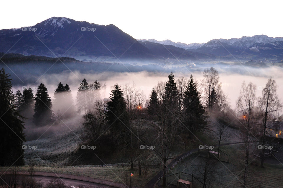 High angle view of a scenic mountains and trees