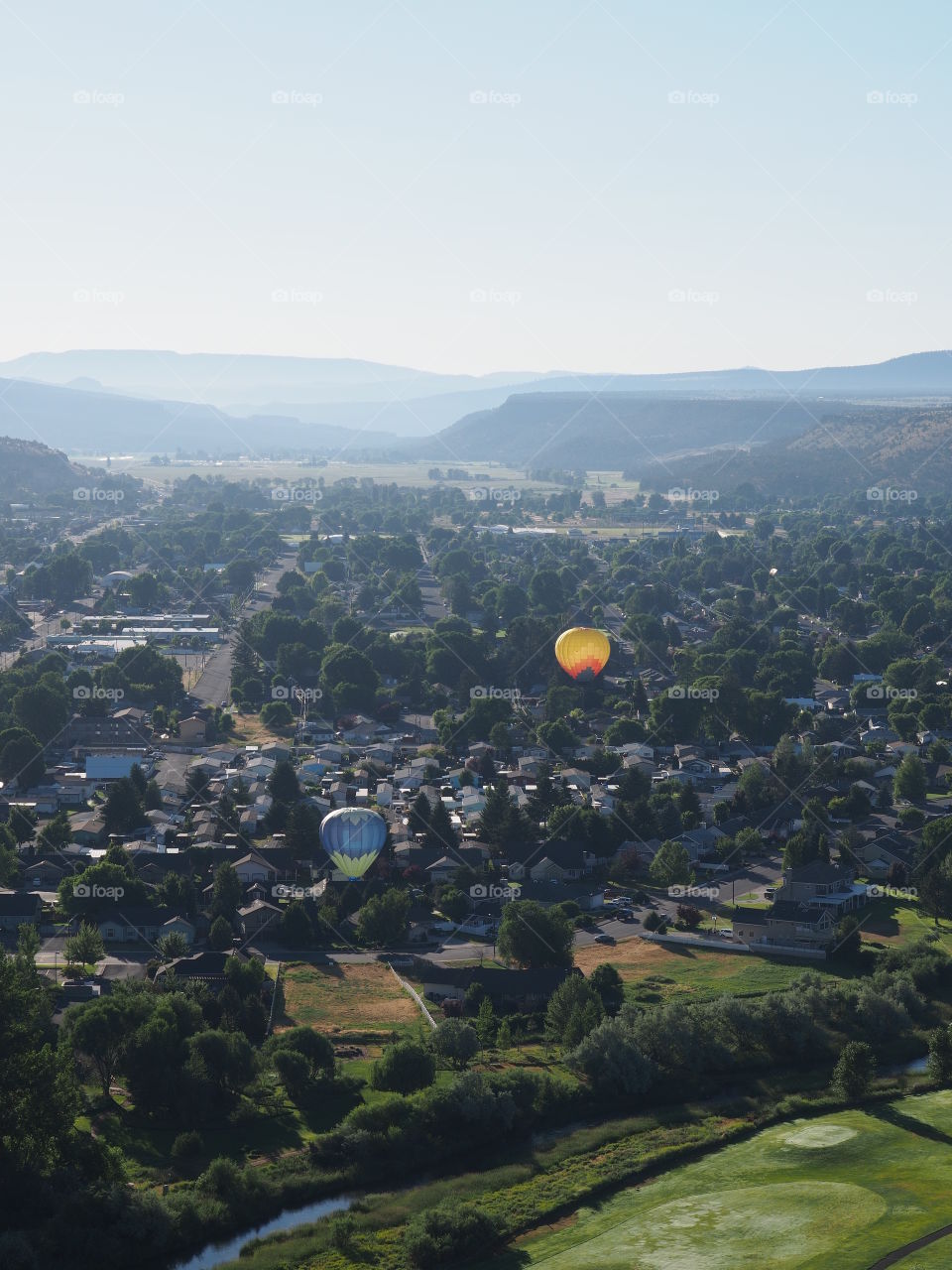 Colorful hot-air-balloons at a summer festival in Prineville in Central Oregon on a summer morning 