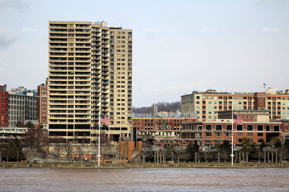 This is a picture of some buildings by the Ohio River in Newport Kentucky.