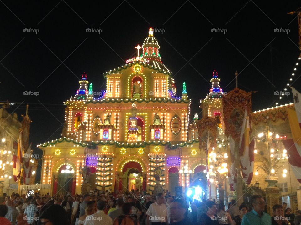 Maltese Festa Church lights 