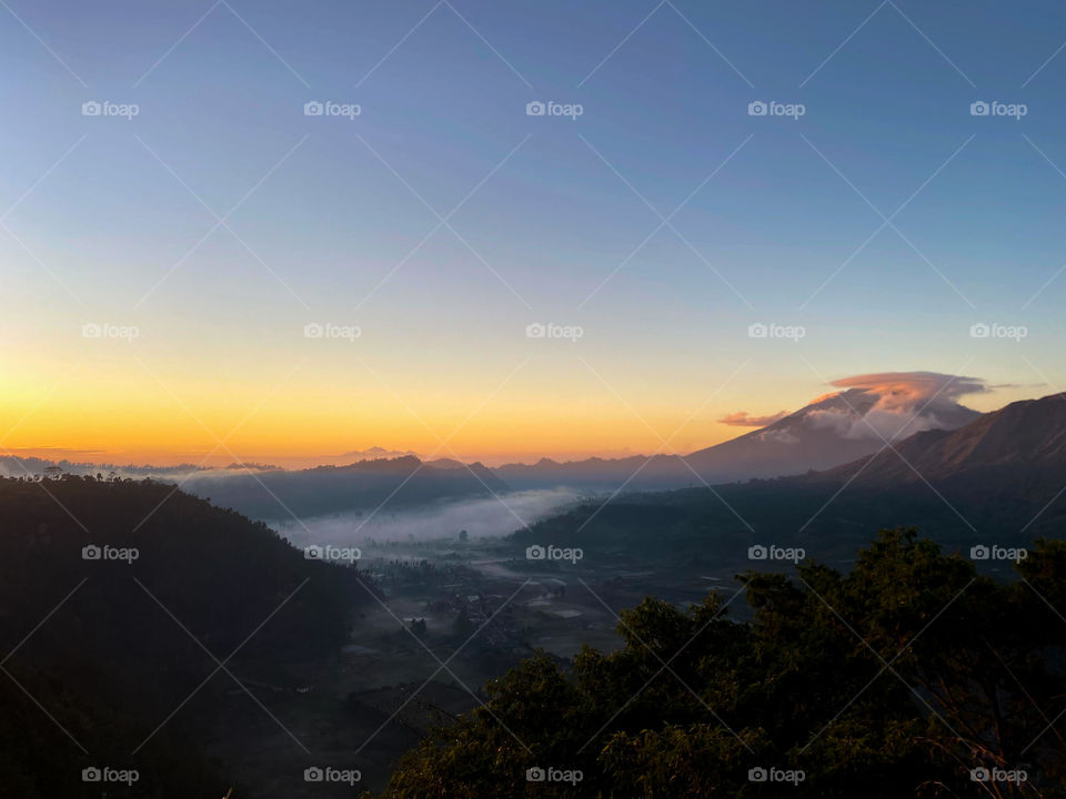 Panoramic sunrise in Bali Indonesia 