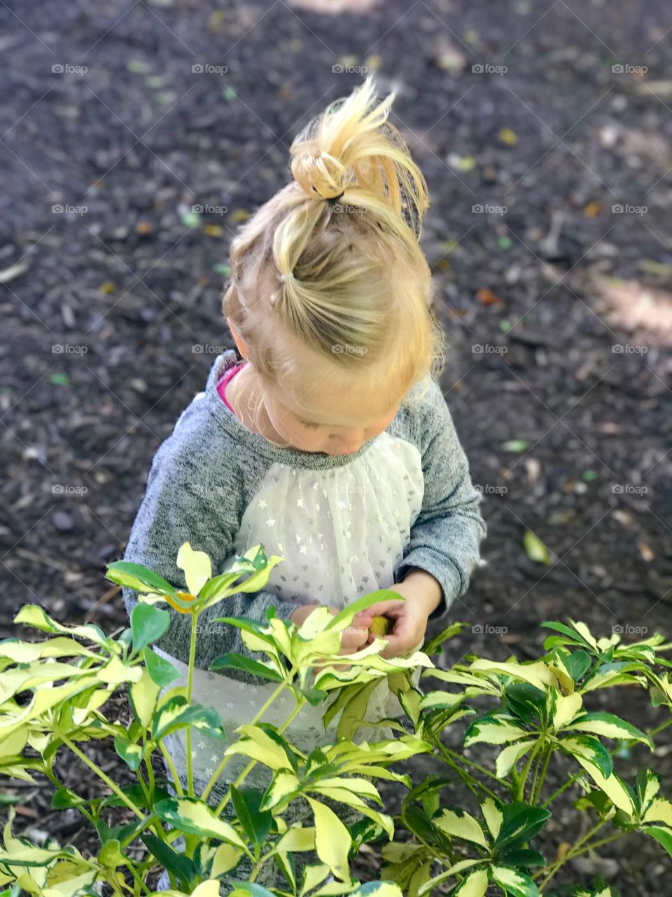 Leaf picking baby girl