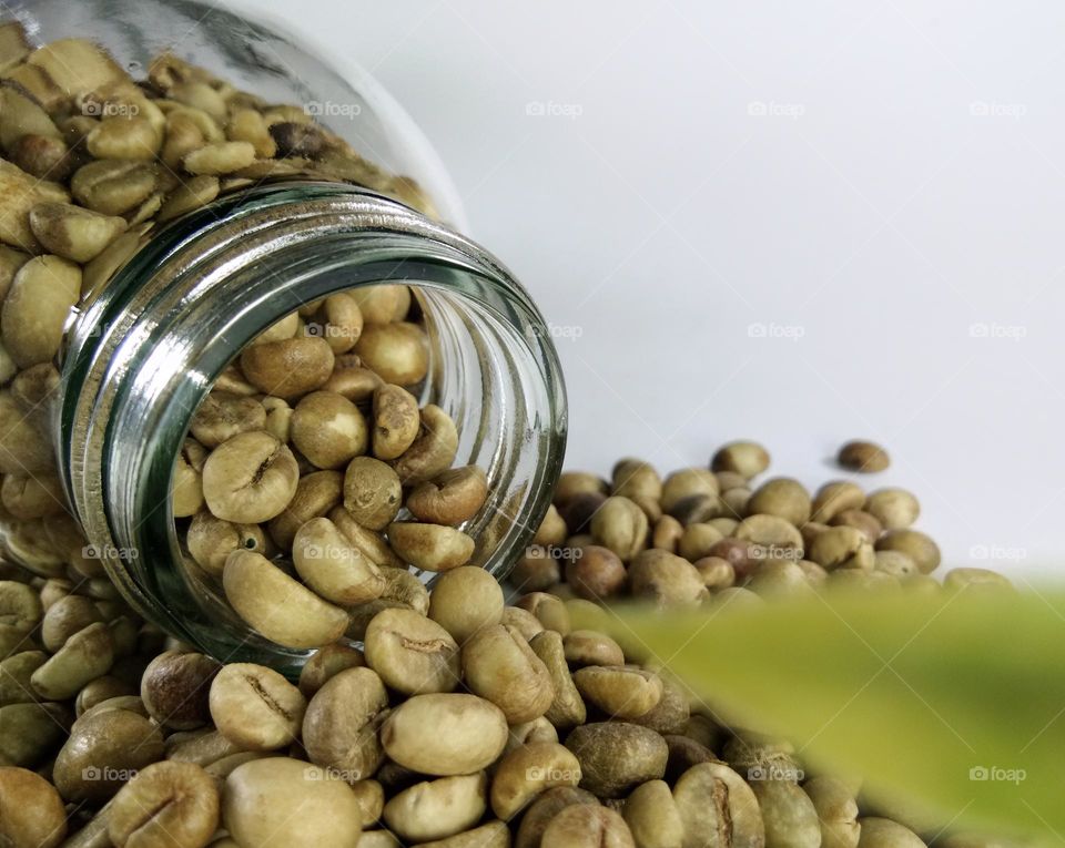 closeup of raw coffee beans