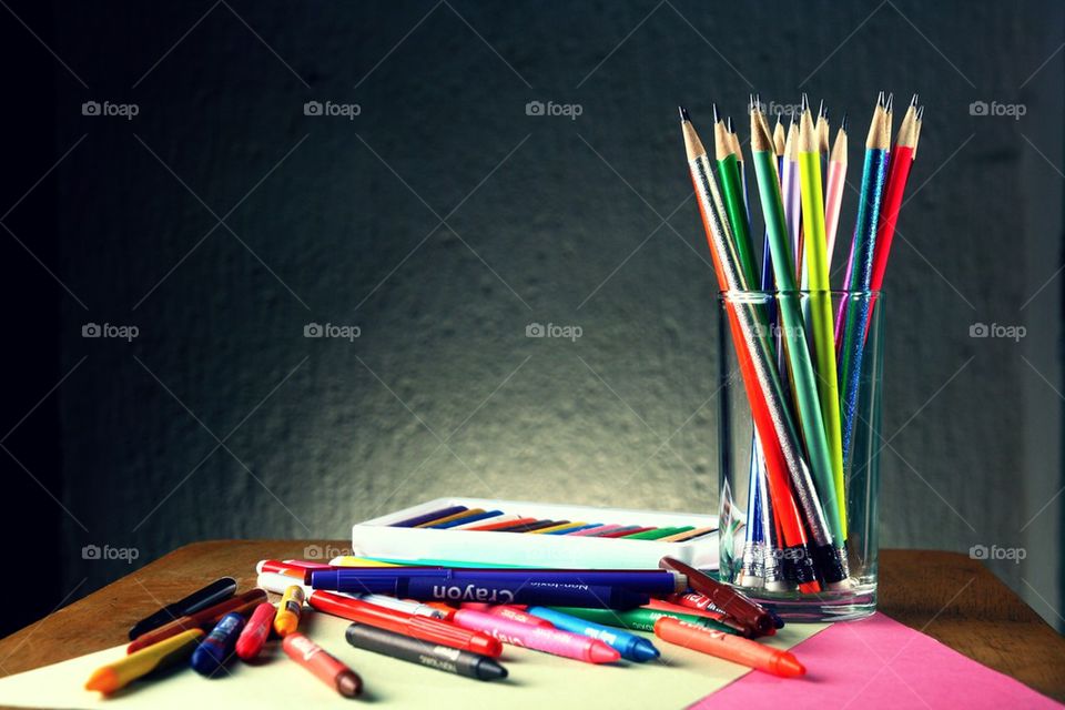 different colorful art and drawing materials