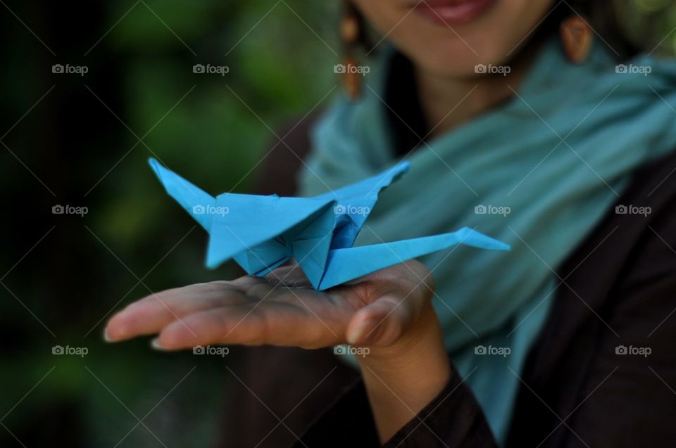 Blue origami bird