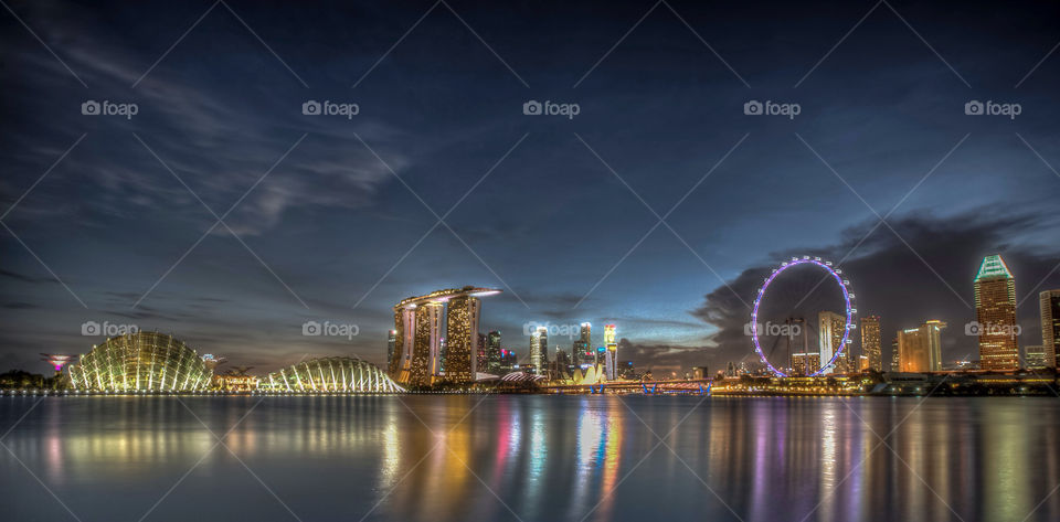 Singapore Skyline and view of skyscrapers on Marina Bay