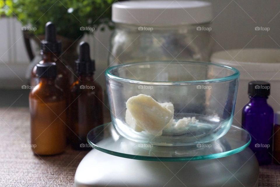 Weighing ingredients for homemade skin care products 