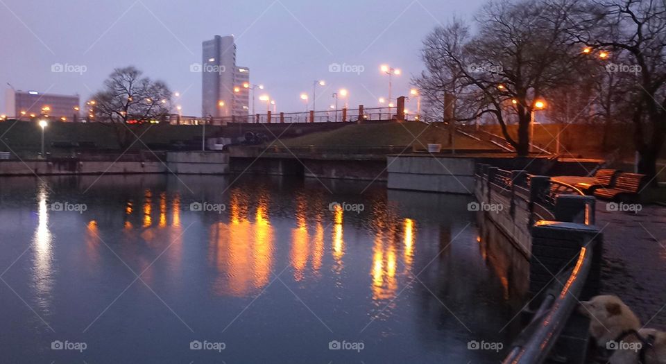 beautiful night light street view, windows magic light, cityscape