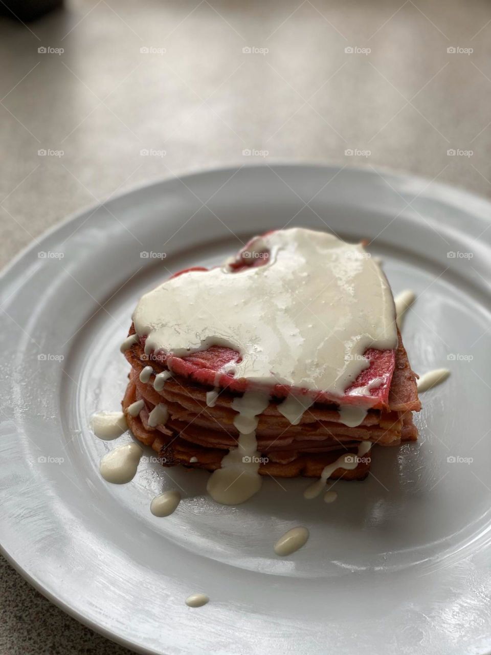 Home made red velvet pancakes