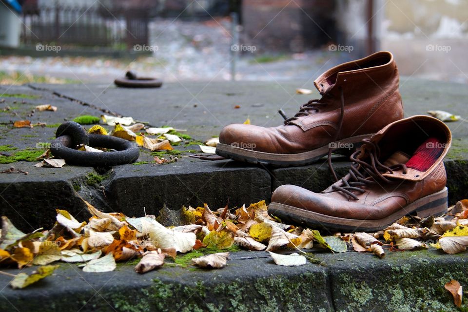 Boots and autumn background