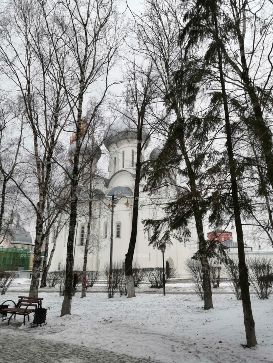 церковь зимой в аллее