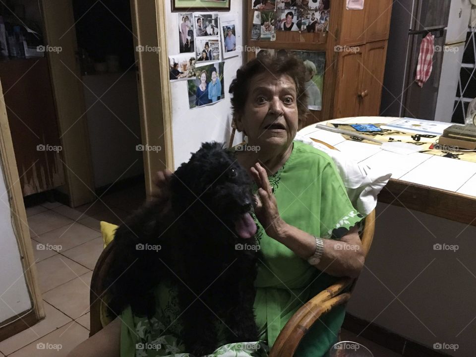 The dog scared by thunder and jumped into drunk granny..  