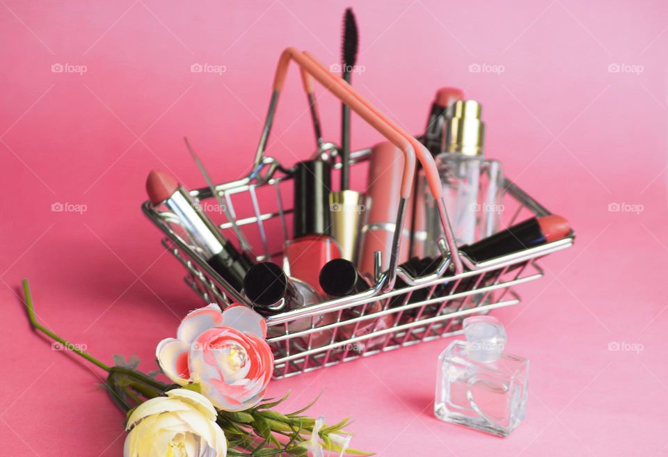 decorative cosmetics lies in the market cart