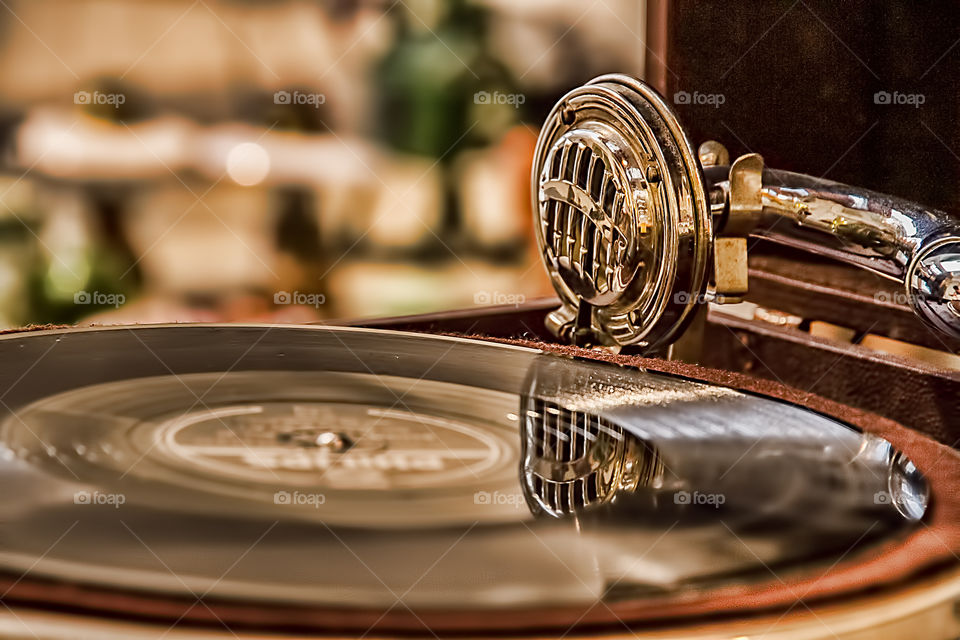 Vinyl record spinning on a turntable