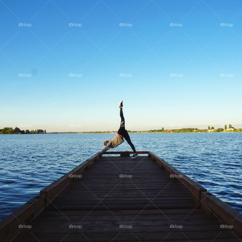 Doing yoga on the lake