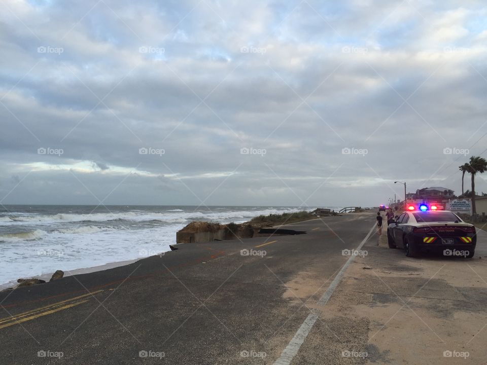 In Flagler Beach, a portion of Oceanshore Boulevard, or A1A,  was undermined by storm surge, causing the pavement to collapse.