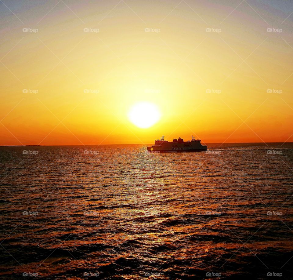 Ship and sunset
